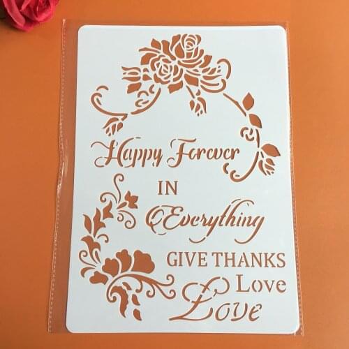 Happy flowers love A4 29*21cm DIY Stencils Wall Painting Scrapbook Coloring Embossing Album Decorative Paper Card Template