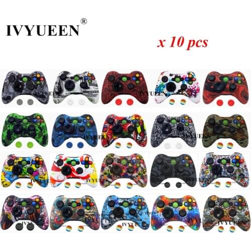 IVYUEEN 10 pcs Silicone Case for Microsoft Xbox 360 Controller Water Transfer Printing Protective Skin Cover Analog Thumb Grips