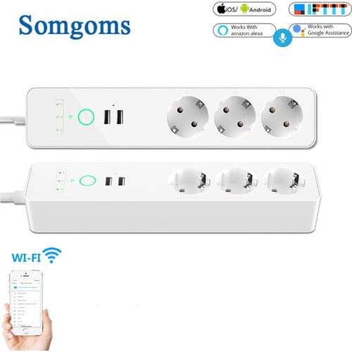 EU Wifi Smart Power Strip 3 Outlets Plug 2 USB Charging Port Timing Tuya App Voice Control Work with Alexa Google Home
