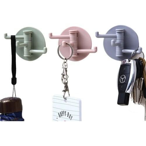 Rotatable Self-Adhesive Hooks Seamless Household Bathroom Shower Plastic Sticking Branch Hooks Hanging Spoons and Towels