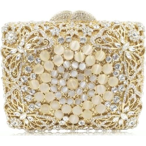 Lady Gold Crystal Diamond Women Evening Bags women Metal Minaudiere Clutch Wedding Party Handbag Purse crossbody messenger bags