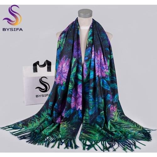 [BYSIFA]Winter Blue Purple Women Scarves Shawls Wraps 2019 New Design Luxury Spring Fall Neck Scarf Hijab Warm Cashmere Pashmina