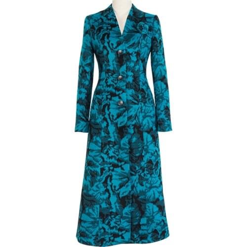 Womens Long Wool Coat Autumn Winter Fashion Print Female Simple Woolen Overcoat