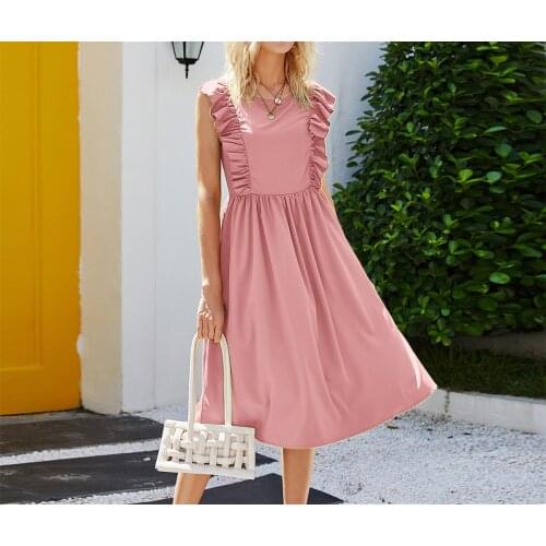 M-4XL 2021 European and American style ruffle slim dresses vestido fashion sleeveless solid knee length elegant women dress