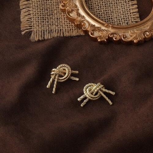 Gold Color Metal Knotted Rope Shaped Cute Stud Earrings for Women Chic Fashion Korean Jewelry Pendientes Sweet Gift MS153