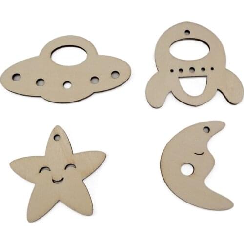 10pcs Star & Moon Shaped Wood DIY Craft Cutout Wooden Slices Embellishments Gift Unfinished Wood Ornaments Home Decoration
