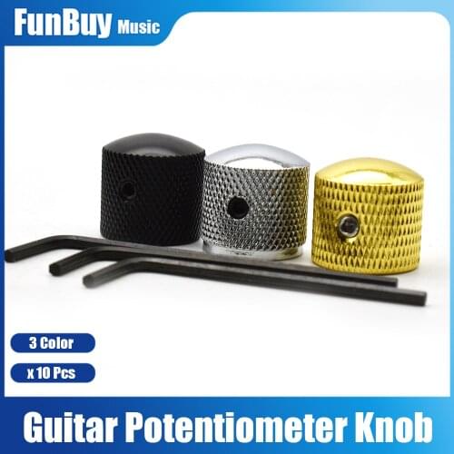 10pcs Metal Dome Tone Tunning Knob with Hexagon Screws Lock Volume Control Buttons for Electric Guitar Bass Black/Chrome/Gold