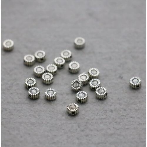 10PCS Hot wholesale Round Sunflower Fittings for Accessory Jewelry Making Design separate beadsSilver-plate DIY Hardware Metal