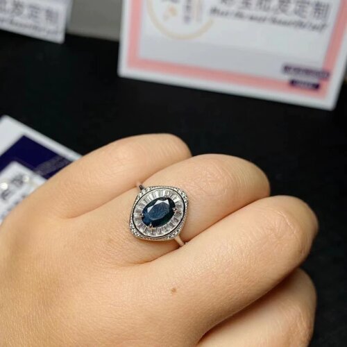 100% Natural Chinese Sapphire Ring for Party 6mm*8mm Real Sapphire Silver Ring 925 Silver Sapphire Jewelry