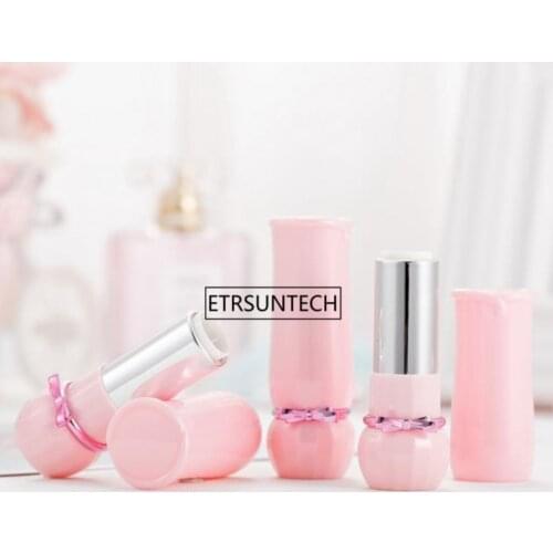 100pcs Beauty Pink Bow Lip Balm Tubes DIY Empty Lipstick Containers 11.1mm 12.1mm Refillable Bottles F2217