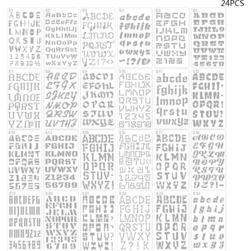 24 Sheets English Letters Drawing Template Stencil Painting Embossing Scrapbooking DIY Album