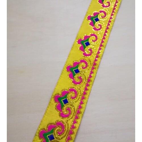 3.3cm 33mm 1-3/8'' Athene Pink Yellow Miao Symbol Zigzag Golden Filigree Ribbon Costume Laciness National Jacquard Webbing Lace