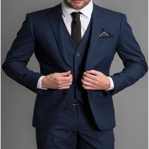 Three Pieces Mens Wedding Suits Slim Fit Single Breasted Button Down V Neck Business Blazer Jackets vest and Pants Costumes