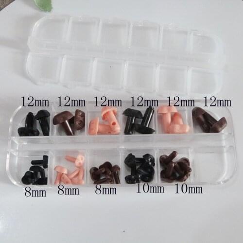 32pcs/box 6x8mm/8x10mm/10x12mm diy smooth stem plastic toy nose animal nose no washer-black/brown/flesh color