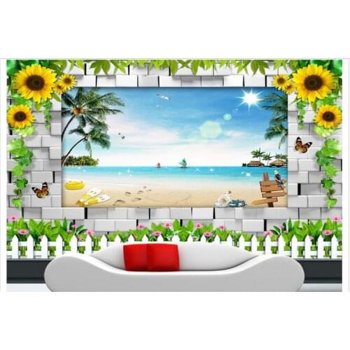 Customized 3d wallpaper 3d wall murals Summer beach 3 d sitting room background wall beauty mural wallpaper room