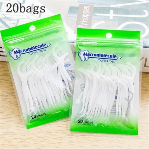 400PCS/20bag White Dental Floss Tooth Cleaner Oral Hygiene Care Teeth Interdental Cleaning Flosser Toothpick Tool 7.5cm