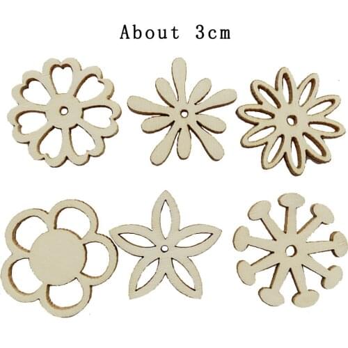 50pcs mixed wooden slice flower shape DIY handmade scrapbook accessories natural decorations, kids handmade creative toys