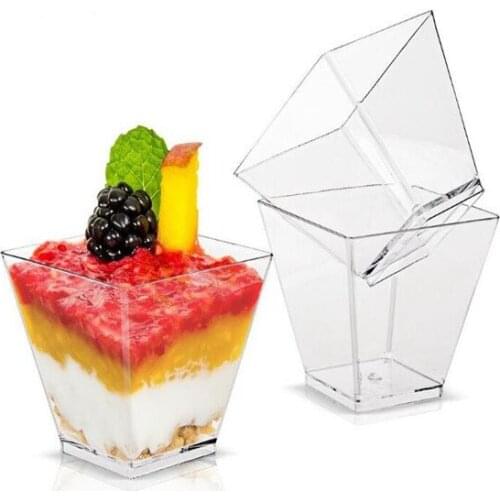 9OZ Plastic Cup 270ml Clear Square Disposable Dessert Cup Festival Wedding Decoration Cake Mousse Jelly Pudding Tiramisu