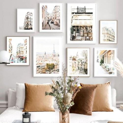 Watercolor French Building Paris Tower Street Coffee Wall Art Print Canvas Painting Nordic Poster Decor Pictures For Living Room