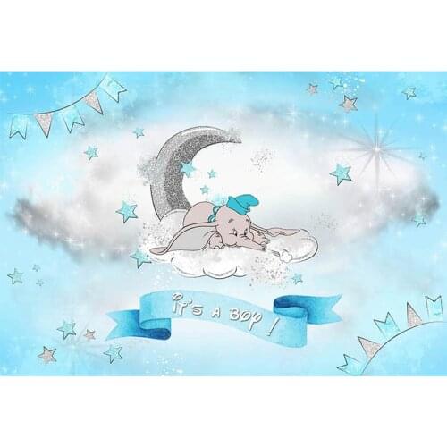 Avezano Photography Backdrops Baby Shower Night Stars Moon Elephant Blue Boy Backgrounds Photo Studio Photozone Photocall Decor