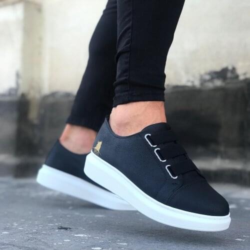 BA0026 3 Band Black White Thick Sole Casual Men Shoes
