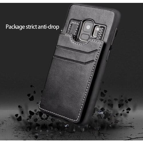 VNSTRIP Black Leather case with Kickstand and Card Pocket for Samsung Galaxy S9 PU+TPU Case For Samsung with Card Storage Case