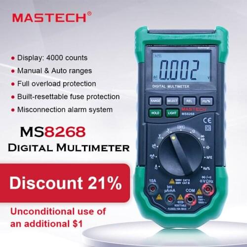 MASTECH MS8268 Digital Multimeter Auto Range Protection Ac/dc Ammeter Voltmeter Ohm Frequency Electrical Tester Diode Detector