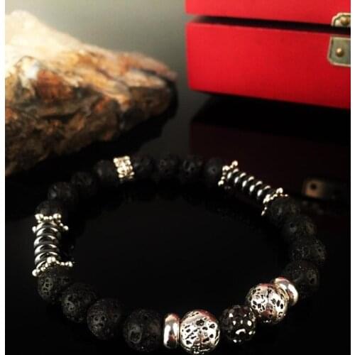 Dr Stone Natural Stone Unisex Lava and Hematite Stone Bracelet NRS816 372888163