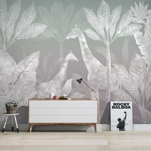 Custom Mural Wallpaper 3D Hand Painted Nordic Forest Animal Giraffe Line Drawing Modern Minimalist Background Wall Painting 3 D