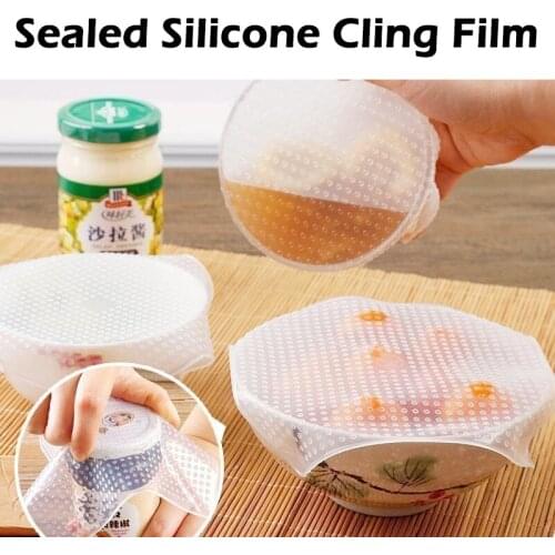 3 Size Baby Food Storage Food Grade Sealed Silicone Cling Film Solid Feeding Cover Wrap Stretch Fresh Keeping Container Lid