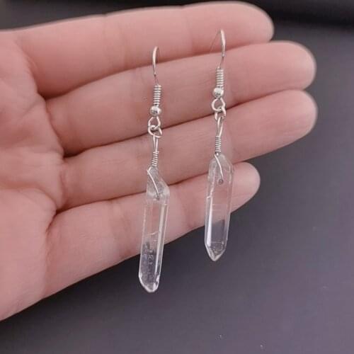 Beautiful Natural Raw Quartz Crystal Point Earrings Matte Point Earrings Raw Fashion pendant Women Gifts 2021 new girl friend