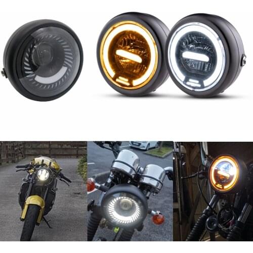 6.5 inch Motorcycle Round LED Halo Headlight 12v High beam Universal distance light Cafe Racer Vintage Motorcycle Headlamp Bulb