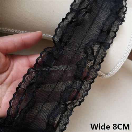 8CM Wide Double Mesh Frilled Lace Fabric Pleated Embroidery Ribbon Collar Neckline Ruffle Trim DIY Apparel Handmade Sewing Decor
