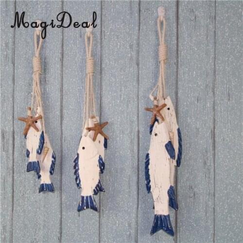 MagiDeal 3 Pcs Hand Carved Nautical Wooden Marine Fish Sea Scene for House Cafe Bar Hotel Wall Hanging DIY Decor