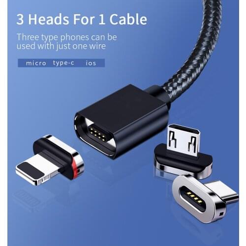 Magnetic Cable 3A Fast Charging Micro USB Type C Lighting Cable For iPhone 12 Xiaomi Magnet Charger Phone Data Wire Cord 1M 2M