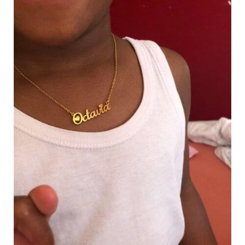 Cute Baby Name Necklace Child ID Jewelry Stainless Steel Customized Kids Nameplate Necklace Birthday Gifts