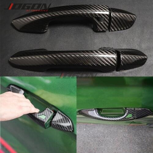 4pcs For Ford Mustang 2015- 2020 Real Carbon Fiber Side Body Door Handle Cover Trim Car Accessories With Smart Key Hole