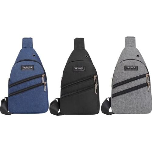Men Nylon Chest Crossbody Bag Solid Color Male Shoulder Messenger Pack Multi-function Travel Outdoor Package with Headphone Hole