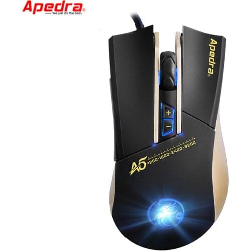 Apedra A5 USB Wired Gaming Mouse 1200/1600/2400/3200 DPI Optical PC Laptop Computer Mouse Gamer Mice for Lol Dota 2 Office Work