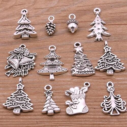20Pcs 11 Styles Metal Zinc Alloy Mix Sizes Pine Cones Tree Boots Charms Fit Jewelry Christmas Pendant Makings DIY Handmade Craft
