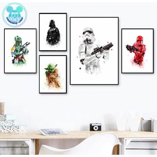 Disney Star Wars Watercolor Canvas Painting Darth Vader Movie Poster Wall Art Picture for Living Kids Room Home Decor Cuadros