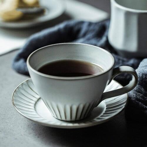 225 to 350ml retro craft threaded ceramic coffee cup and saucer set porcelain threaded milk tea cup set