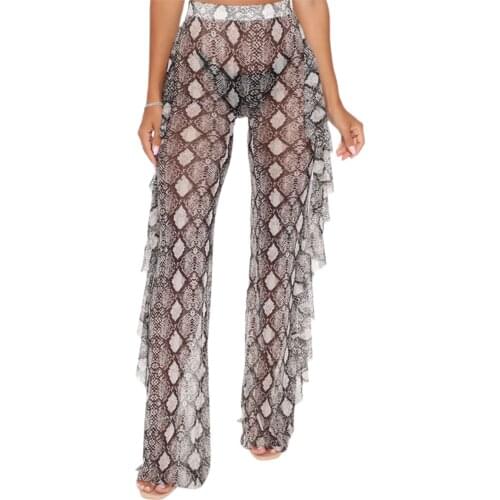 Sexy Women Perspective Lingerie Pants Leopard Serpentine Stretch Pants High Waist Slim Trousers Ladies Exotic Pants