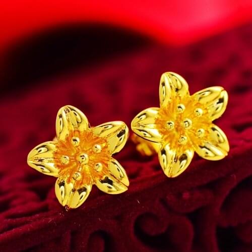 Lily Flowers Stud-Earrings Yellow Gold-Filled Jewelry Womens Wedding for Engagement