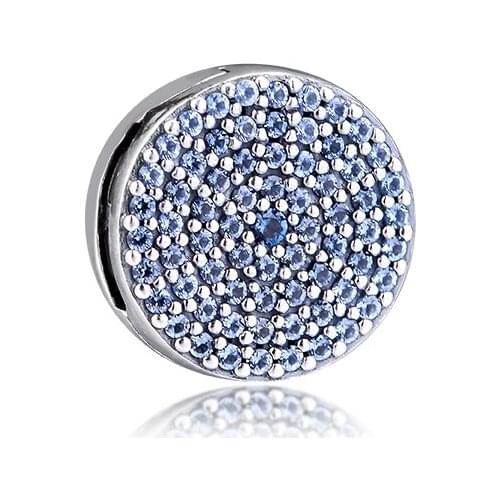 CKK Silver 925 Jewelry Reflexions Sparkling Blue Clip Charm Fits Original Reflexions Bracelets Sterling Silver Beads