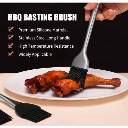 Sauce Basting Brush Barbecue BBQ Grill Pastry Brush Heat Resistant Baking Cooking Silicone Long Brush Stainless Steel Handles