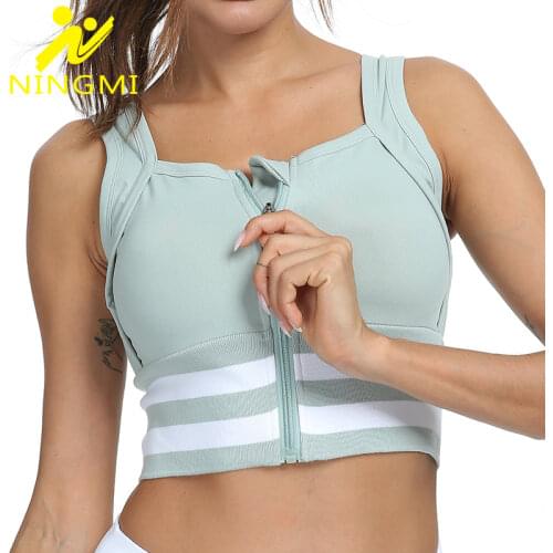 NINGMI Women Sports Bra with Zipper Front High Impact Female Fitness Gym Push Up Top Running Shockproof Yoga Vest Sport Crop Top