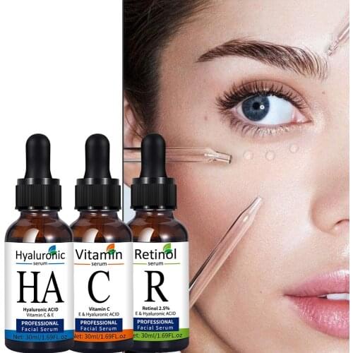 Hyaluronic Acid Facial Serum Vitamin C Whitening Face Retinol 2.5% Anti Wrinkle Aging Remove Dark Spots Skin Care Set Essence