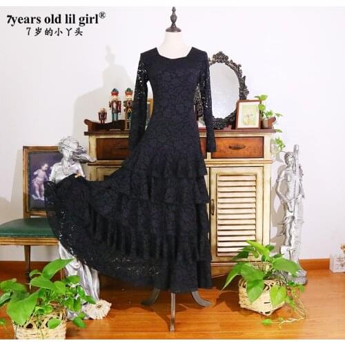 7years Old Lil Girl 2021 New Spanish Flamenco Dance Dress Practice Skirt Wear WomenDTT27