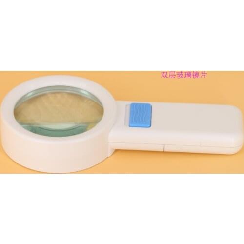 Double Optical Glass Lens Elderly People Helping Hand Newspaper Reading Magnifier 8x Lighting Magnifying Glass with LED Lamp